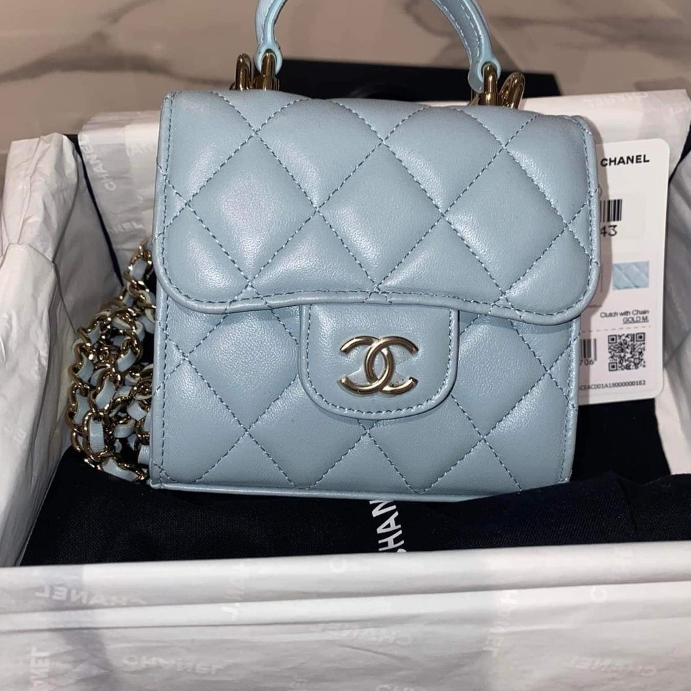 CHANEL 22p Mini Classic Flap Top Handle Crossbody Bag Baby Blue - Picture 5 of 5